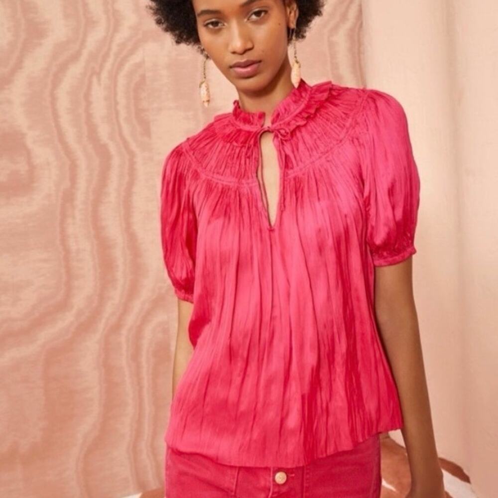 Ulla Johnson Eleni Top in "Orchid" Pink Satin Smocked Ruffles Size 4